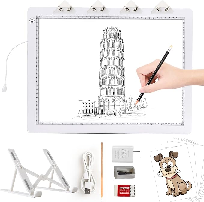 A3 Light Pad with Foldable Stand, UL Certified Adapter, 8000 Lux Super Bright by TOHETO