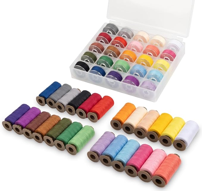 50 Pcs 25Color Sewing Machine Thread & Prewound Bobbins Size A, 500 Yard Thread by StiVerse