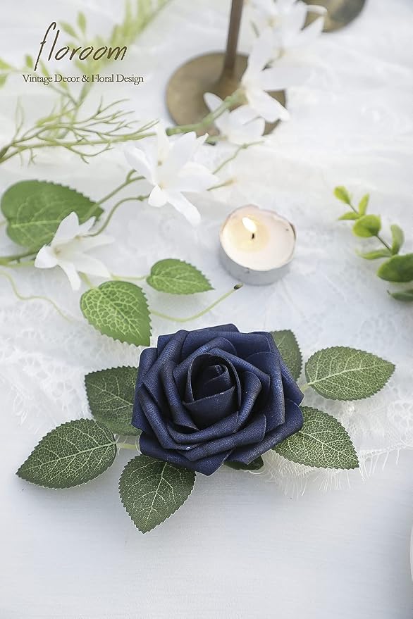 Floroom Artificial Flowers 25pcs Real Looking Navy Blue Foam Fake Roses - Image 4