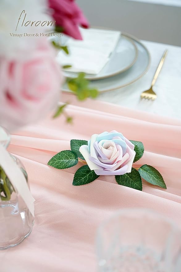 Floroom Artificial Flowers 25pcs Real Looking Whimsical Blush Foam Fake Roses - Image 6