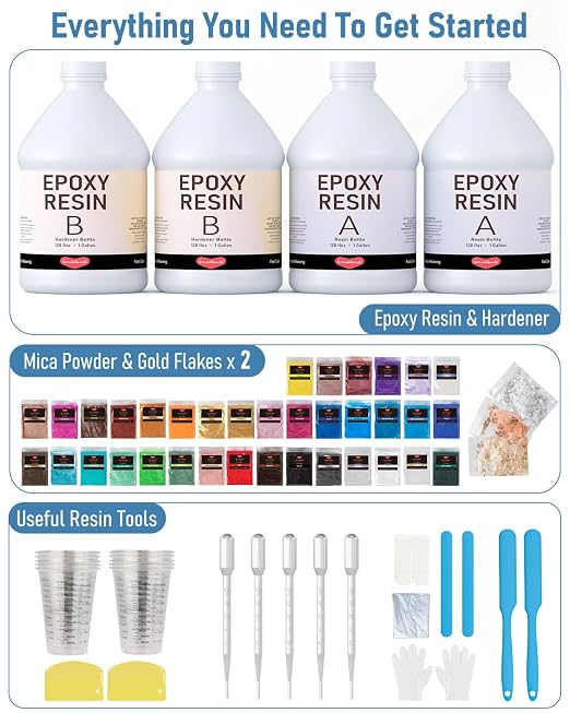 4 Gallon Epoxy Resin Kit with Mica Powder, Cups & Stick, Crystal Clear Resin - Image 7