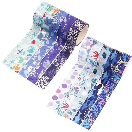 Blue Ocean Washi Tape Set 10 Rolls Bronzing Sea Decorative Masking Tapes by Esweny