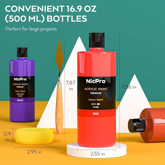 Nicpro 14 Colors Large Bulk Acrylic Paint Set Rich Art Painting Supplies - Image 2