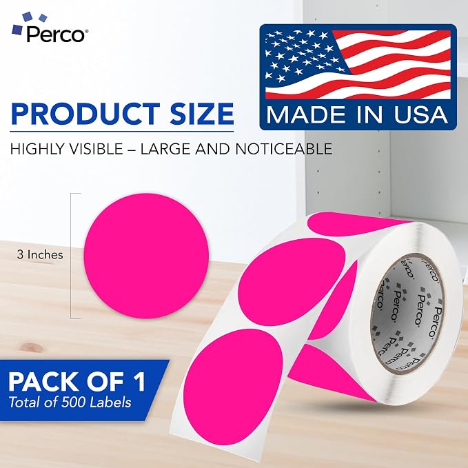 Perco Fluorescent Pink 3-Inch Round Circle Dot Sticker Labels - Image 2
