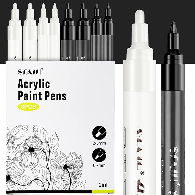 SFAIH Black & White Acrylic Paint Markers by SFAIH