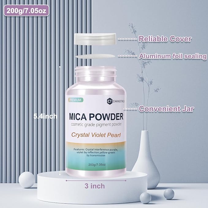 Mica Powder, 7.05OZ（200g）, Crystal Violet Pearl Mica Powder Pigment - Image 3