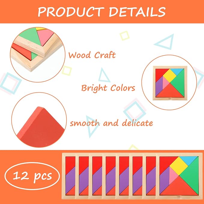 Meooeck 12 Pack Tangrams Wooden Puzzles Tangrams Classroom Set - Image 3