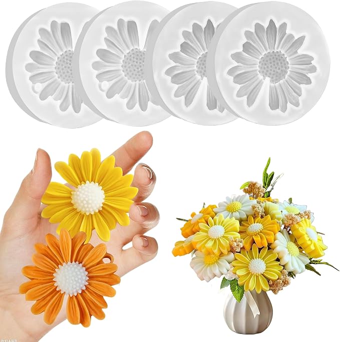 4 Pcs Daisy Flower Candle Molds, Silicone Molds by Unknown