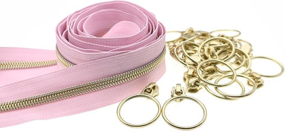 Leekayer #5 Gold Metallic Nylon Coil Zippers by The Yard Bulk 10 Yards Pink - Image 7