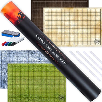 TIDYBOSS d&d Starter Set | 2 X Double Sides 4 Terrains 24x 36 Game Grid Mat | by Tidyboss