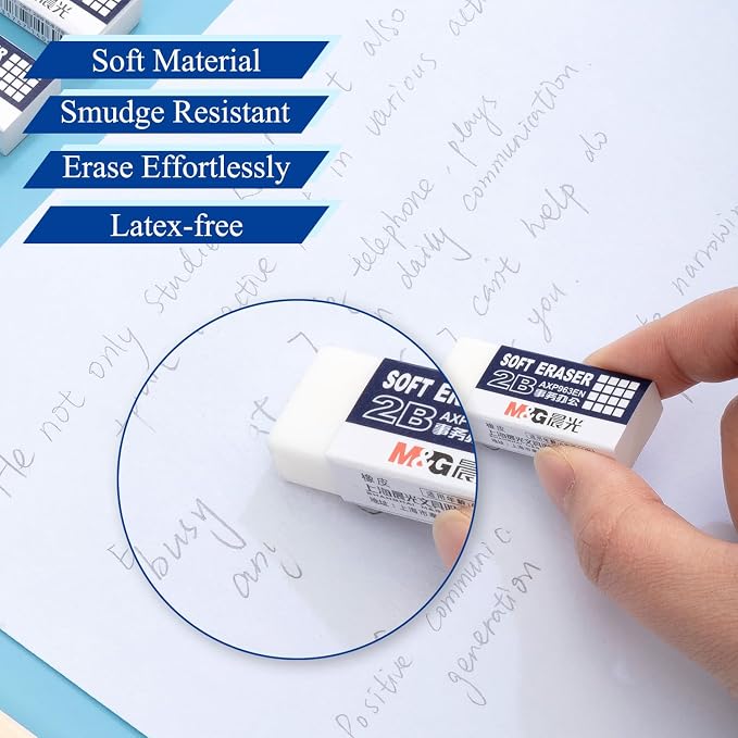 M&G 24 Pack Erasers Pencil Erasers, 2B White Rubber Eraser Rectangular Bulk - Image 4