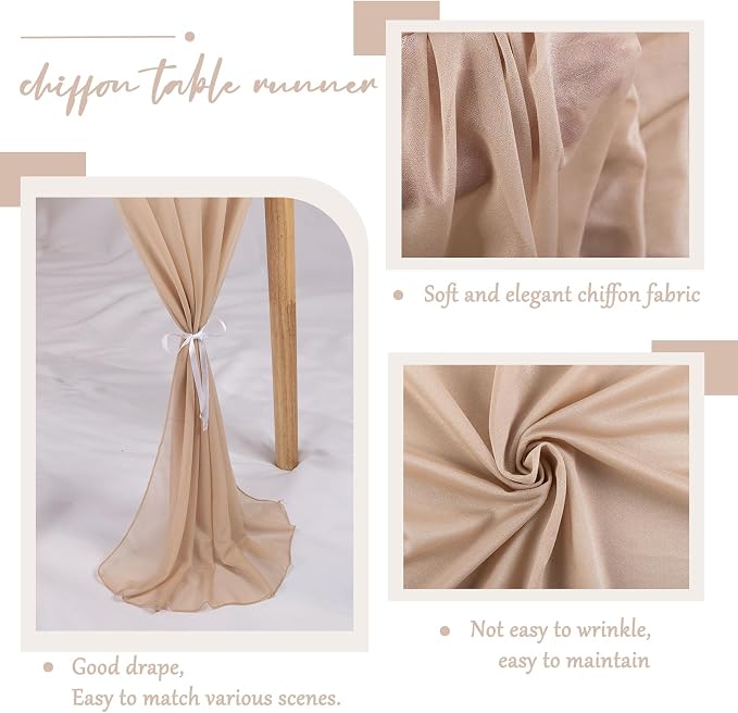 Champagne Chiffon Table Runner 30 x 120 Inches Sheer Table Runner 10ft Romantic - Image 3