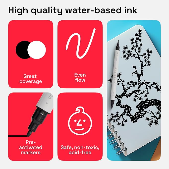 ARTISTRO 2 Black Dual-Tip Acrylic Paint Pens - Image 4