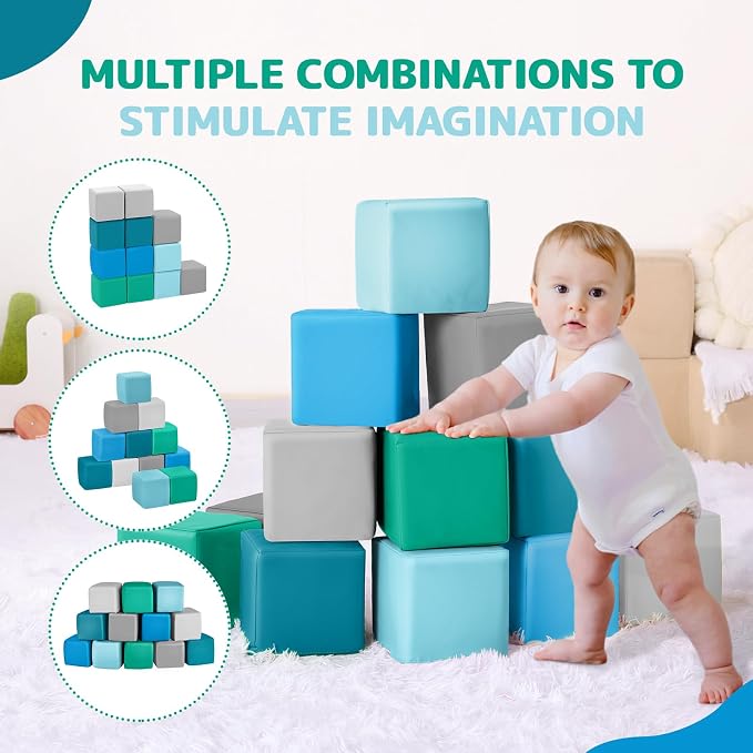 Foam Building Blocks for Kids: 12-Pieces PU Leather Colorful Foam Blocks - Image 5