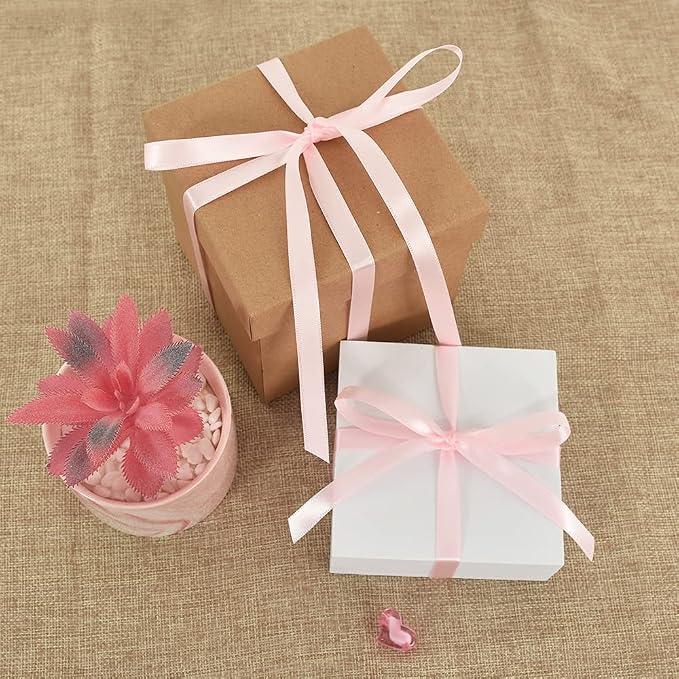 TONIFUL 3/8 Inch x 100yds Light Pink Satin Ribbon Thin Solid Fabric Ribbons Roll - Image 4