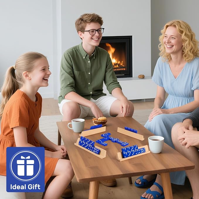 Dominoes Set for Adults with 4 Wooden Racks/Trays, Double Six Travel Portable - Image 6