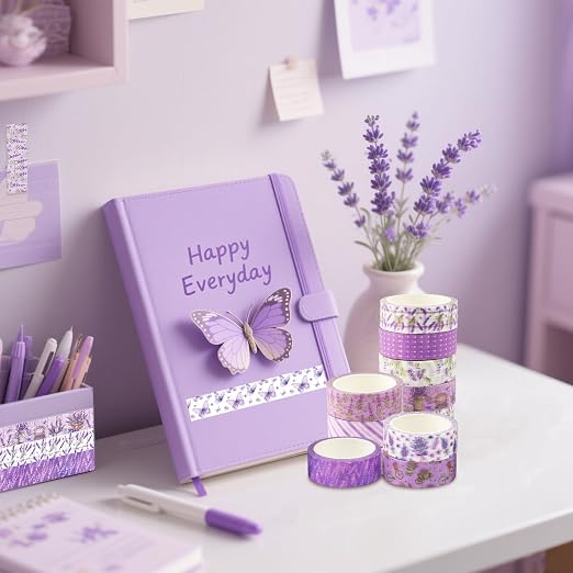 12 Rolls Lavender Washi Tape, Flower Butterfly Decorative Tape - Image 6