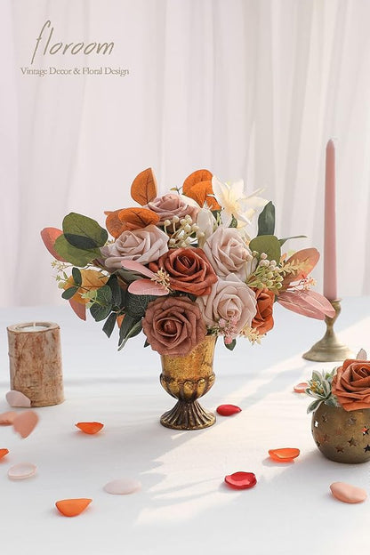 Floroom Artificial Flowers 25pcs Real Looking Burnt Orange Ombre Colors Foam - Image 2