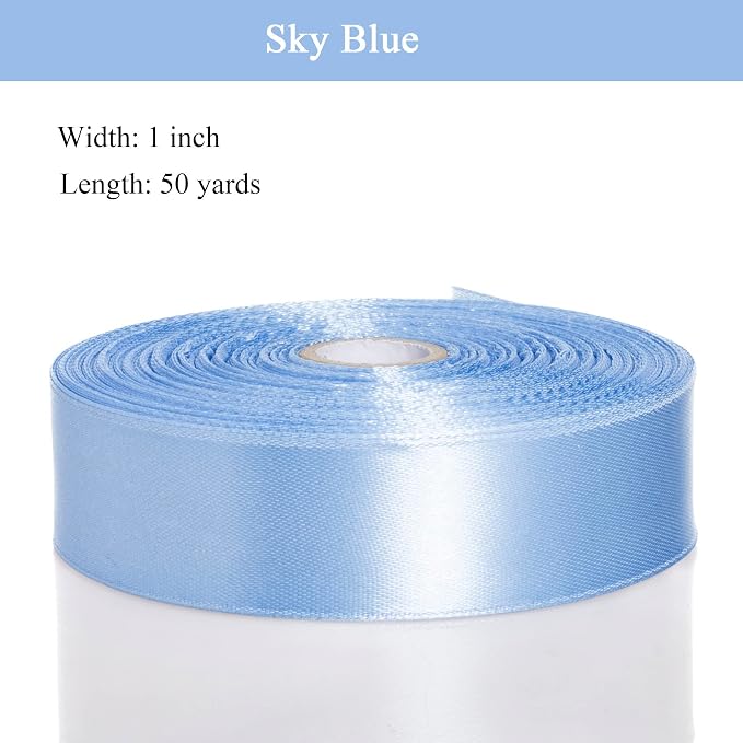 1 Inch Sky Blue Solid Satin Ribbon, 50 Yards Craft Fabric Ribbon - Image 2