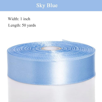 1 Inch Sky Blue Solid Satin Ribbon, 50 Yards Craft Fabric Ribbon - Image 2