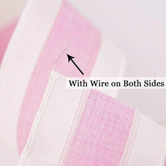 MEEDEE Pink White Stripe Wired Burlap Ribbon - Image 7