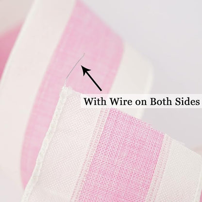 MEEDEE Pink White Stripe Wired Burlap Ribbon - Image 7