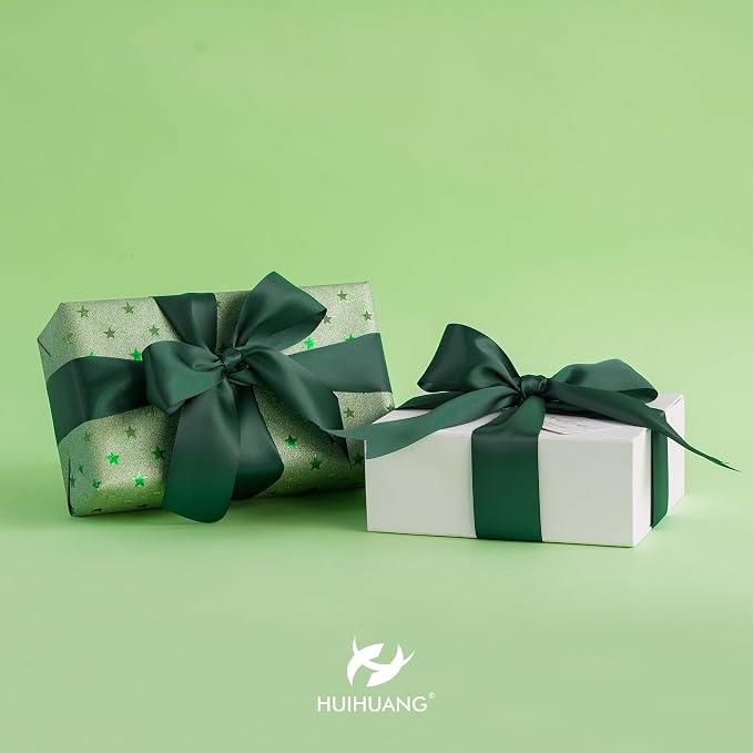 HUIHUANG Hunter Green Satin Ribbon 2 inch Double Side Green Satin Fabric Ribbon - Image 4