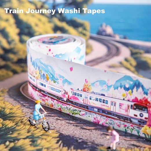Train Scenery Washi Tape Set – 6 Rolls Travel & Nature Inspired - Image 3