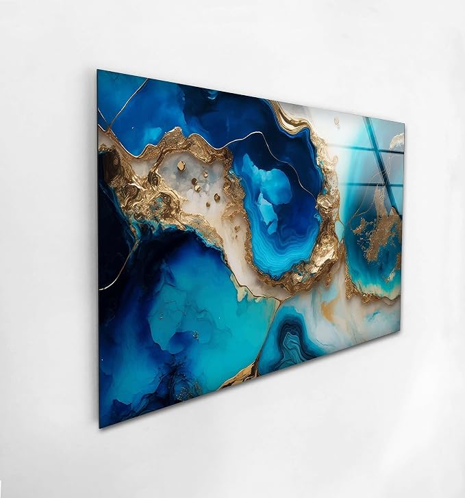 My Photostation.com 28Wx18H'' Blue Alcohol ink Glass Wall ArtTempered Glass - Image 3