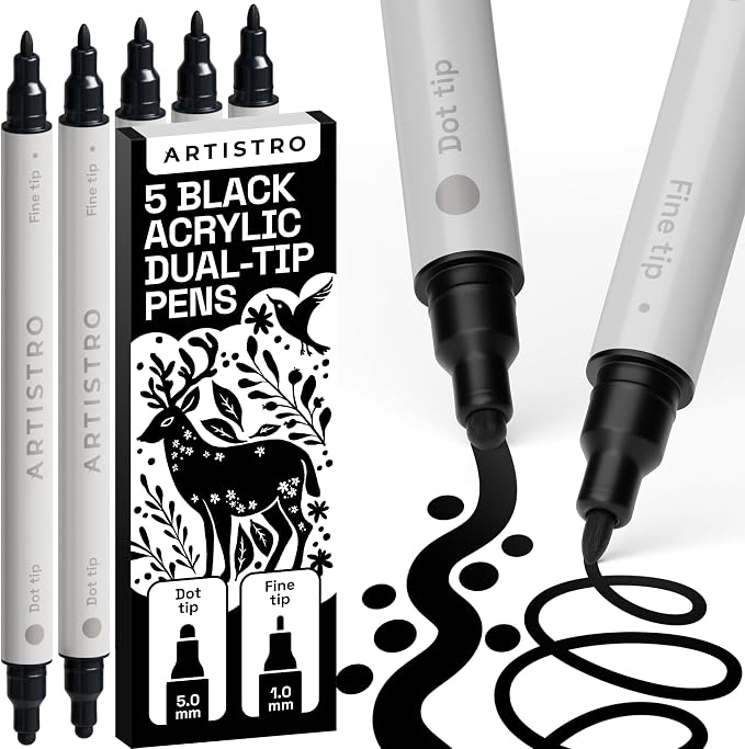 ARTISTRO 5 Black Dual-Tip Acrylic Paint Pens by ARTISTRO