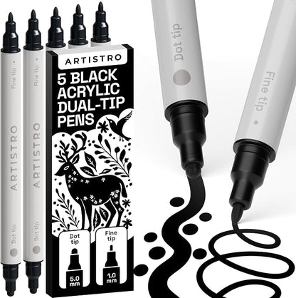 ARTISTRO 5 Black Dual-Tip Acrylic Paint Pens by ARTISTRO