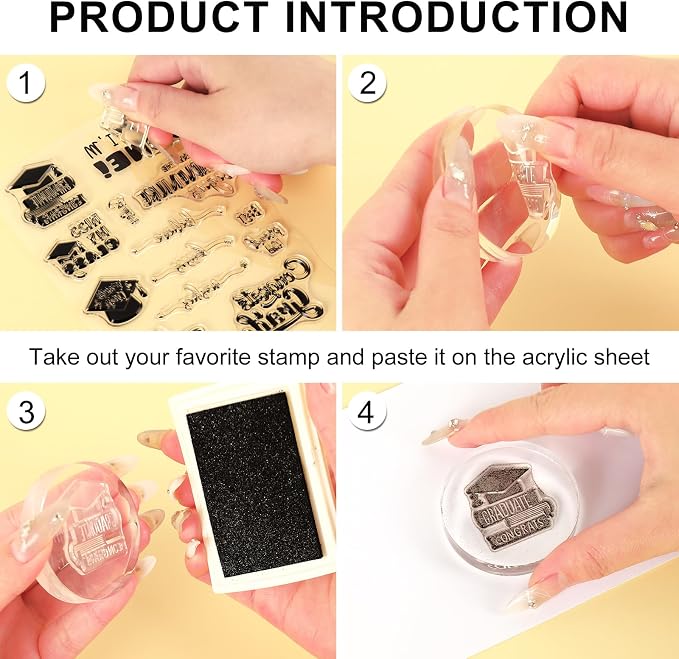 Whaline 4 Sheet Graduation Words Clear Stamps Congrats Grad Cap Silicone - Image 3