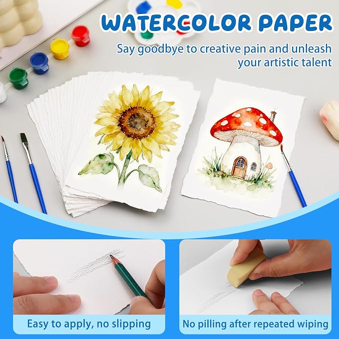 Lunarm Watercolor Paper 25 Sheets, Deckled Edge Paper 300 GSM 4 x 6 inch - Image 4