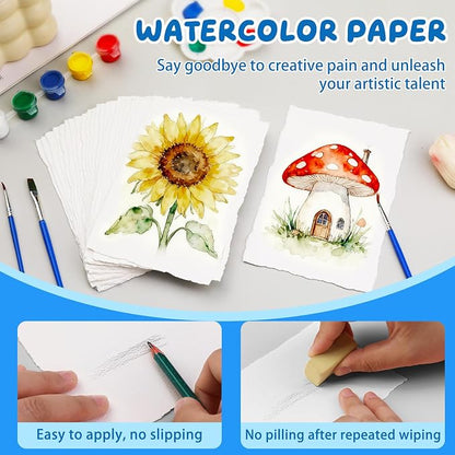 Lunarm Watercolor Paper 25 Sheets, Deckled Edge Paper 300 GSM 4 x 6 inch - Image 4