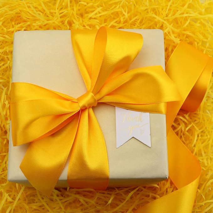 Yellow Solid Satin Ribbon 2 Inch 25 Yards Solid Polyester Fabric Ribbon - Image 2