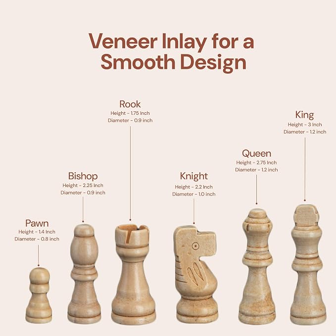 PlayVibe Wooden Chess Set 15'' & Checkers Board Games - Image 7