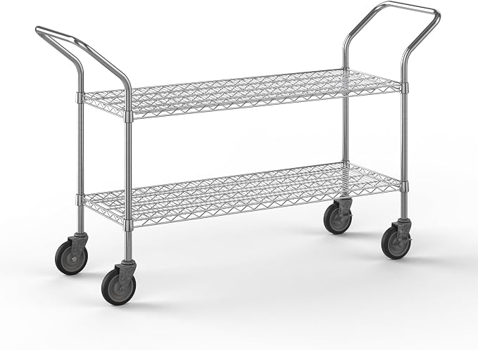 18" W x 48" L x 36" H Chrome Heavy Duty Utility Cart | 2-Tier | NSF Commercial by Regal+Altair