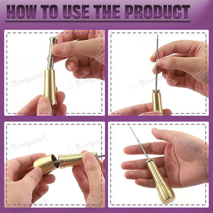 Swpeet 10Pcs Portable Copper Handle Canvas Leather Sewing Awl Needle and 3 - Image 6
