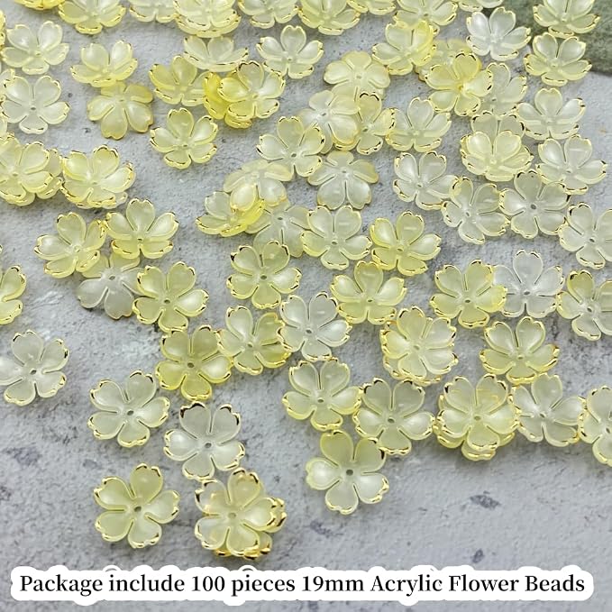 100pcs Acrylic Flower Beads, 19mm Cherry Blossom Plastic Gradient Flower Spacer - Image 2
