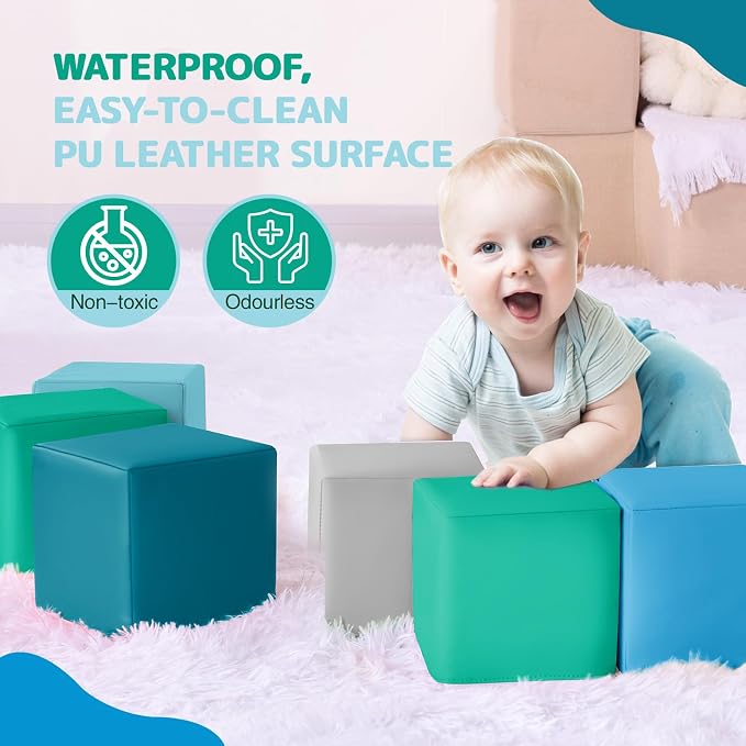 Foam Building Blocks for Kids: 12-Pieces PU Leather Colorful Foam Blocks - Image 4