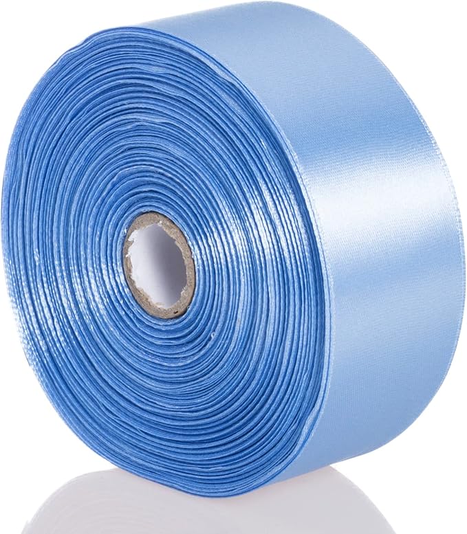 1 1/2 Inch Sky Blue Solid Satin Ribbon, 50 Yards Craft Fabric Ribbon - Image 8