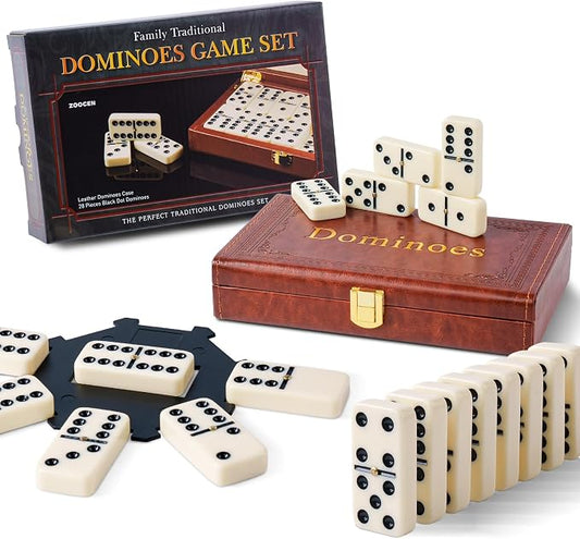 Double 6 Dominoes Set in Leatherette Case by ZOOCEN