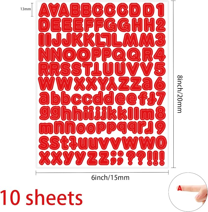 Red Alphabet Letter Stickers, 1/2 inch, 10 Sheets - Image 2