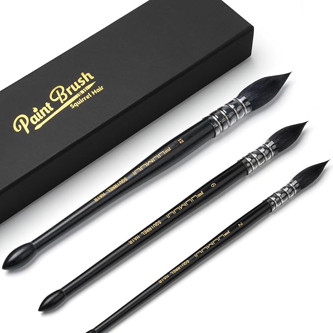 3PCS Squirrel Hair Watercolor Brushes, Fuumuui Professional Mop Round Quill by FUUMUUI