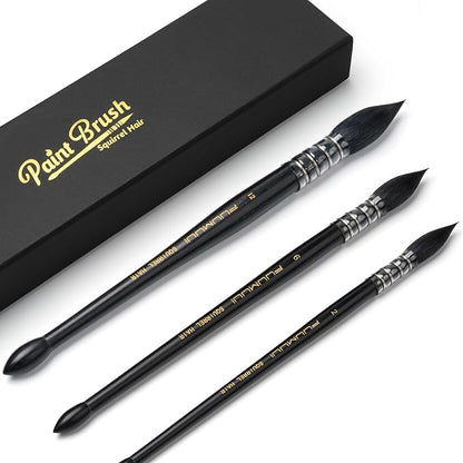 3PCS Squirrel Hair Watercolor Brushes, Fuumuui Professional Mop Round Quill by FUUMUUI