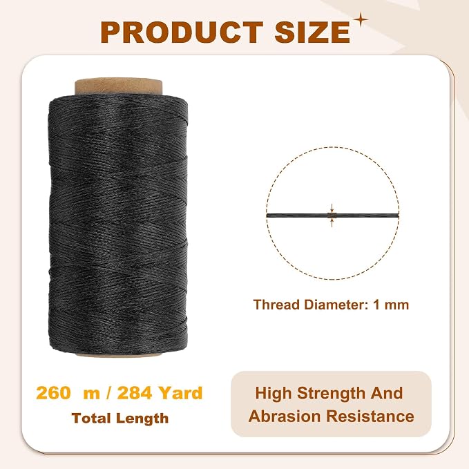PATIKIL 284 Yard Flat Waxed Thread 150D 1mm Leather Sewing Cord - Image 2