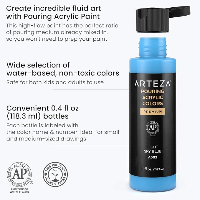ARTEZA Acrylic Pouring Paint Set, 8 Pastel Colors, 4 oz Bottles, High-Flow Paint - Image 3