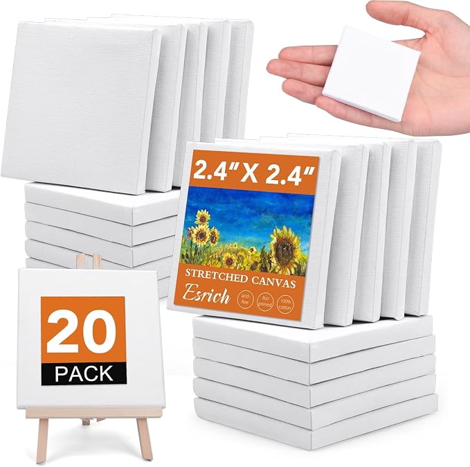 ESRICH Mini Stretched Canvas 20Pack 2.4x2.4inch, 2/5''Profile Art Primed by ESRICH