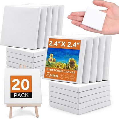 ESRICH Mini Stretched Canvas 20Pack 2.4x2.4inch, 2/5''Profile Art Primed by ESRICH