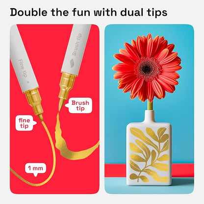 ARTISTRO 5 Gold Dual Tip Brush + Fine Acrylic Paint Markers - Image 3